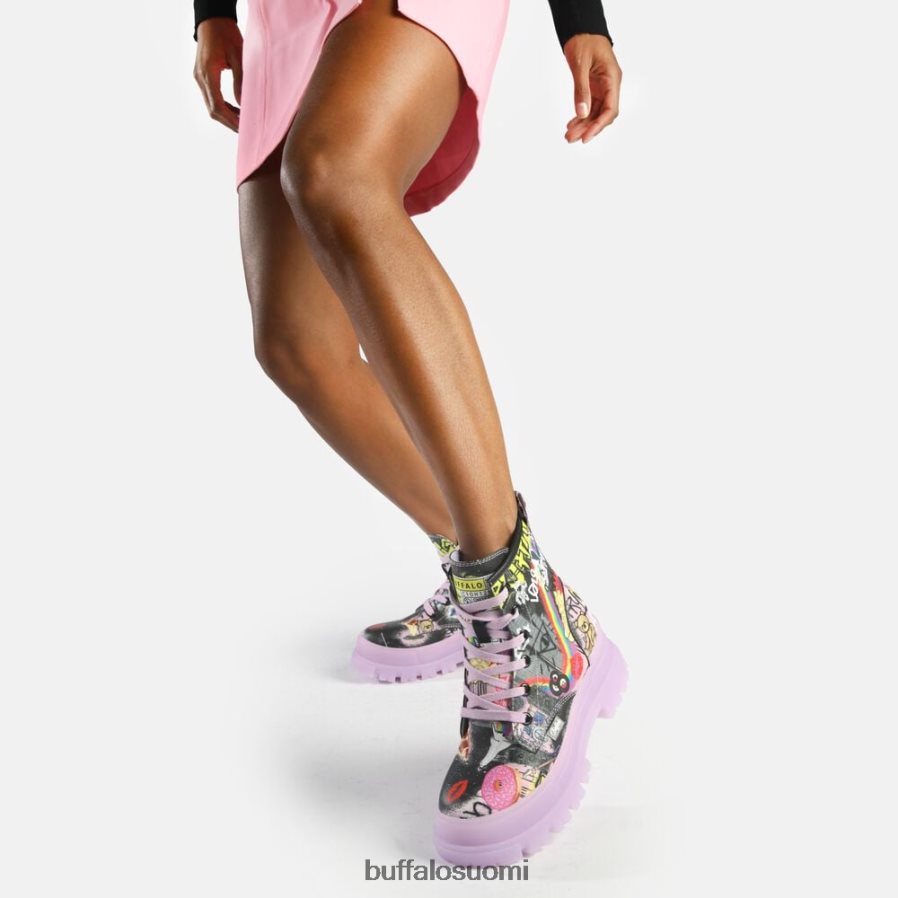 aspha lace up hi ankle boot vegaani DZ48H4436 violetti/musta graffiti Buffalo |saappaat