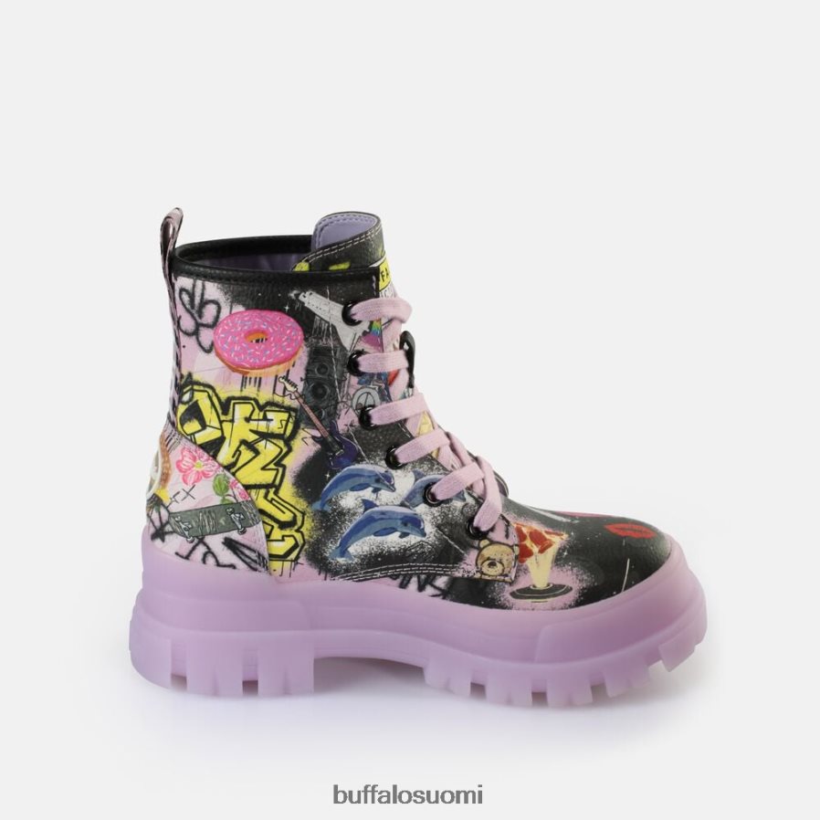 aspha lace up hi ankle boot vegaani DZ48H4436 violetti/musta graffiti Buffalo |saappaat