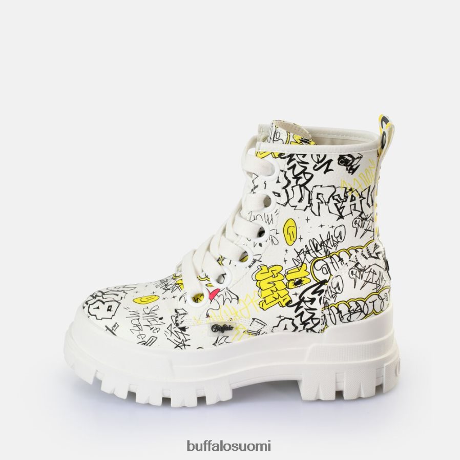 aspha lace up hi ankle boot vegaani DZ48H4438 valkoinen graffiti Buffalo |saappaat