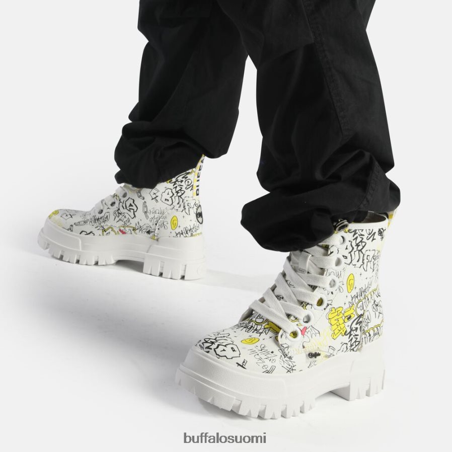 aspha lace up hi ankle boot vegaani DZ48H4438 valkoinen graffiti Buffalo |saappaat