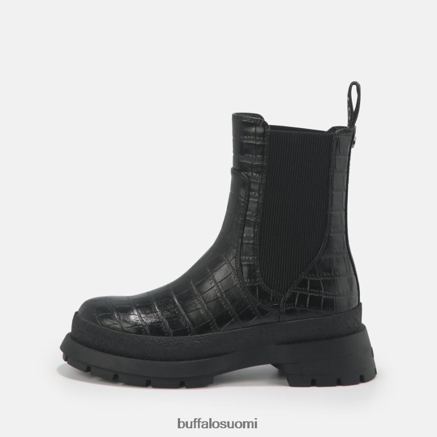 simona bootie flat vegaani DZ48H4459 musta krokotiilikuvioinen Buffalo |saappaat